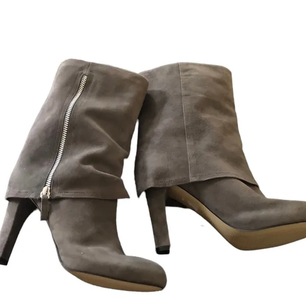 Franco Sarto A-Lady Gray Suede Leather Fold Down Heeled Boots Side Zip Sz 7M - Image 3