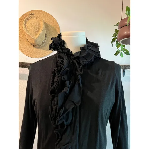 Blue Label 80s Ralph Lauren Black Ruffled Long Sleeve Cotton Blouse Size Medium - Image 2
