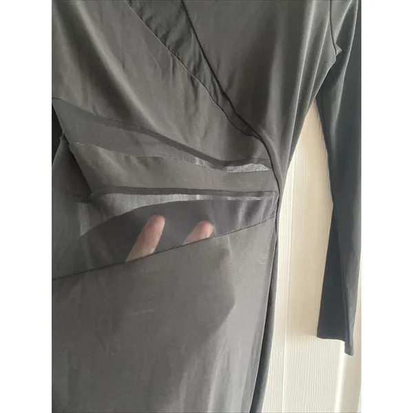 Fora Mesh Panel Bodycon Mini Dress Womens S Black Long Sleeve Sheer Sexy Edgy - Image 4