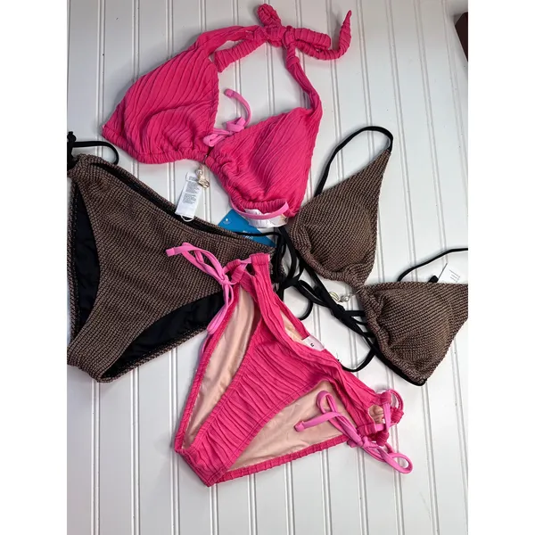 NWT Cupshe Lot of 4 Bikinis Oceanside Charm & Pink Textured Halter Swimsuit Sz M - Image 10
