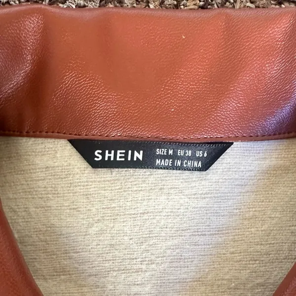 SHEIN Brown PU Faux Leather Shacket Jacket Women’s 6 Oversized Button Down - Image 5