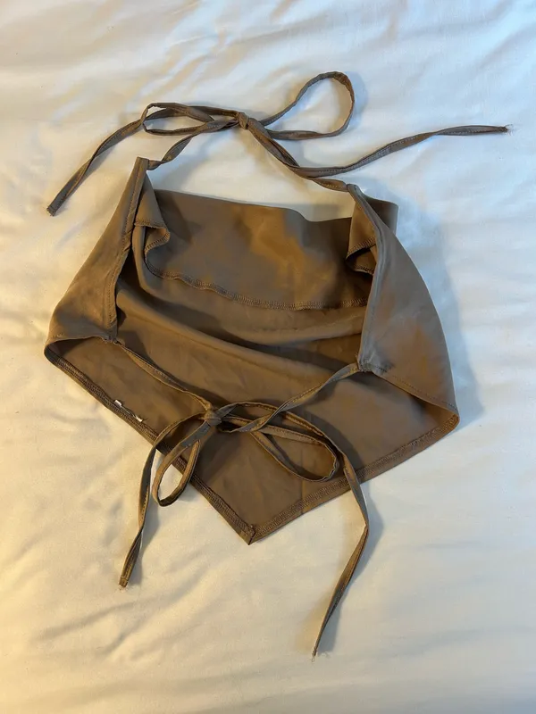 Backless Halter Cowl Neck Crop Top Brown - Image 2