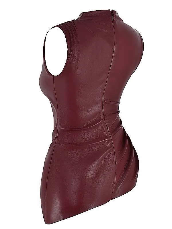 HOUSE OF CB ALLEGRA Wine Vegan Leather Asymmetric Top, Size X-Small, $148 - Image 7