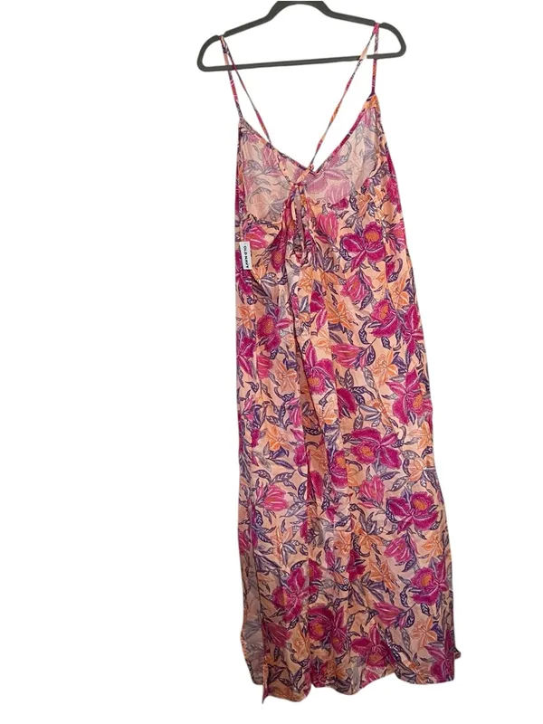 Old Navy Pink Floral Slip Midi Dress Strappy Tie Back Slit XXL - Image 4