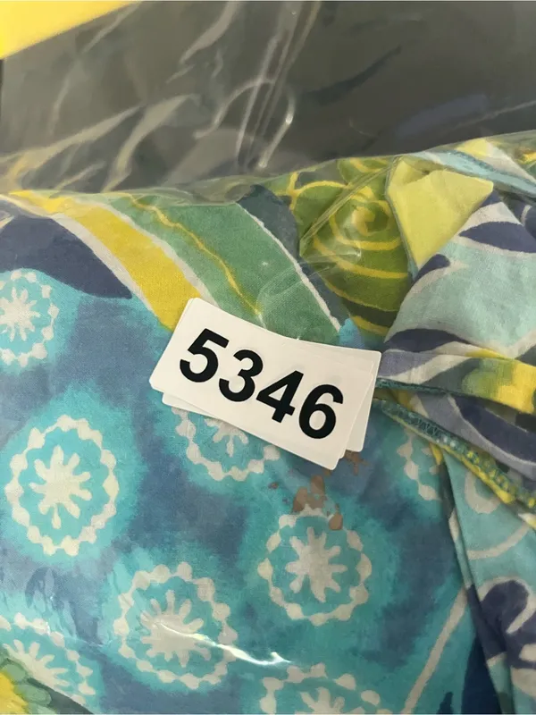 Y2K Tropical Strapless Blue Green Smocked Midi Dress Large 100% Cotton Resort - Image 9