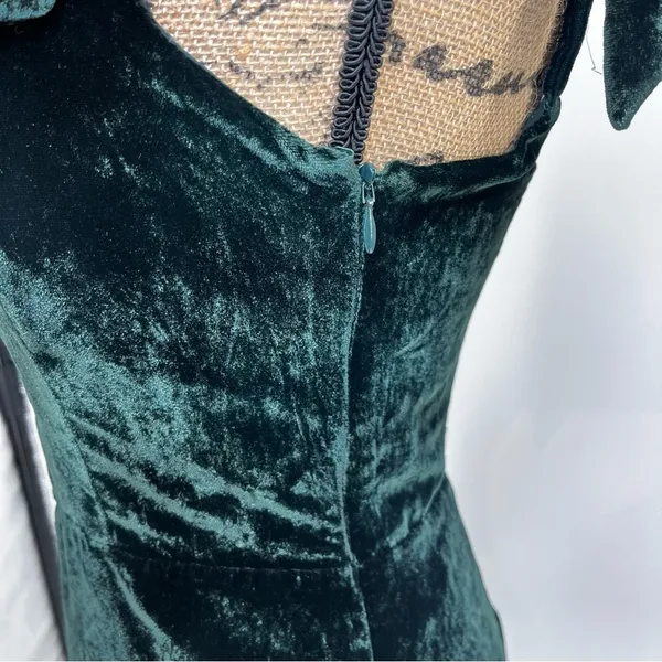 House of Harlow Mini Dress XS Dark‎ Green Coquette Velvet Bow Shoulder Cocktail - Image 14