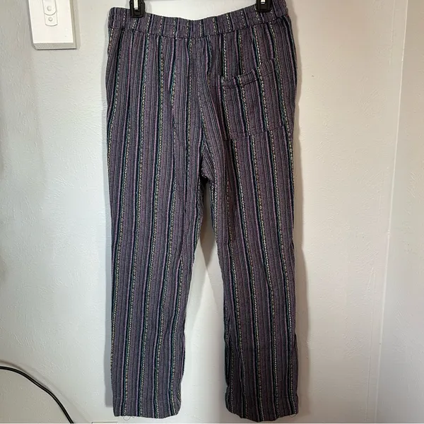 Sundance boho lagenlook cotton blend striped pants colorful small pull on - Image 6