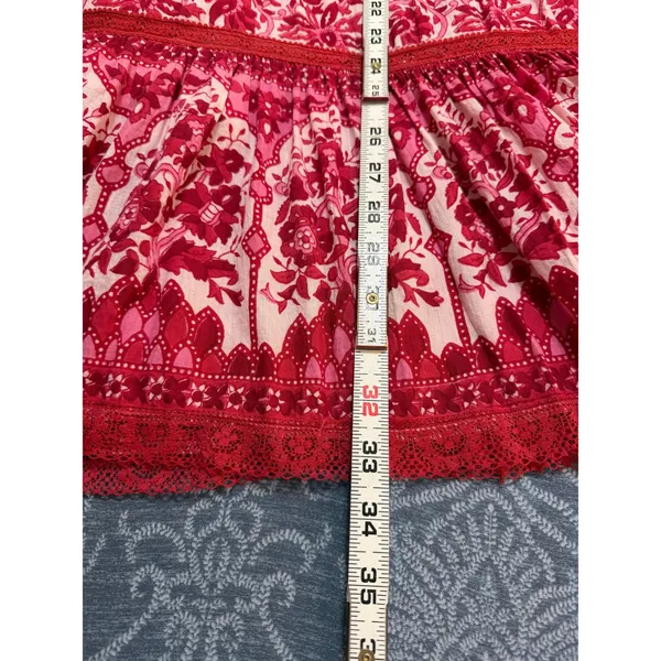 intage Gadzooks Floral Tiered Peasant Maxi Skirt Red Pink Lace Flaw Size Small - Image 5