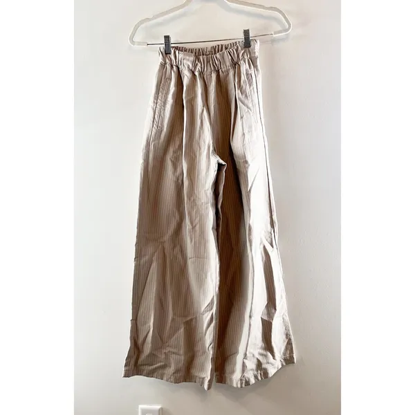 Aerie Pull On Wide Leg Pinstripe Trouser Pants Tan Beige XS - Image 2