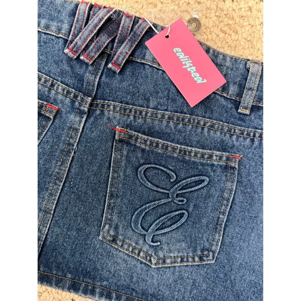 Edikted Blue Denim Low Rise Micro Mini Skirt Size M Y2K - Image 7