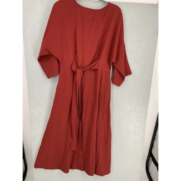 ASOS Women Midi Dress Rust Orange Textured V-Neck Pockets Back Tie Size 8 - Image 3
