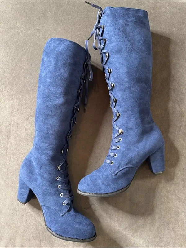 Tall Blue Faux Suede Lace-Up Women’s Boots Size 10 (43) NEW - Image 6