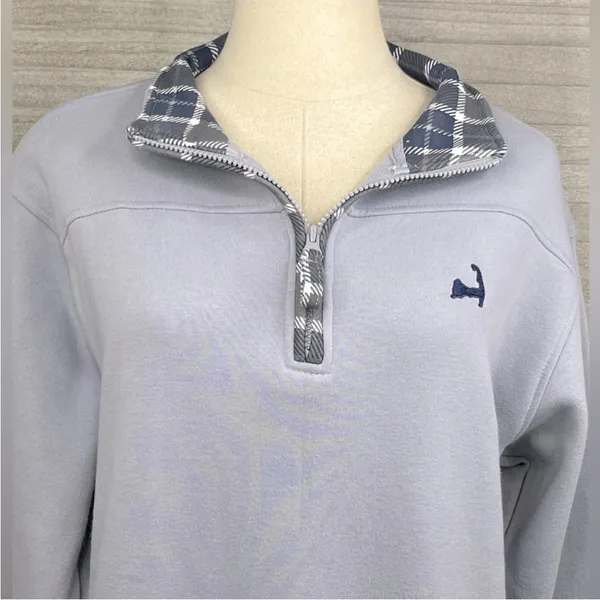 CUFFY'S OF CAPE COD 1/4 Zip Sweatshirt Periwinkle Blue/Plaid-Large - Image 2