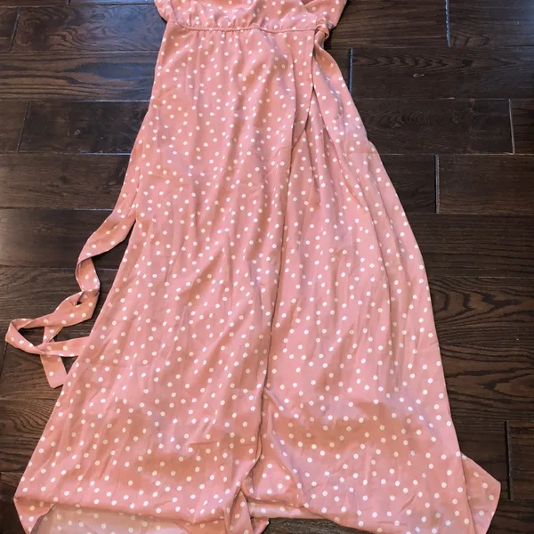 Pink Lily dusty rose polka dot maxi wrap dress size medium - Image 3