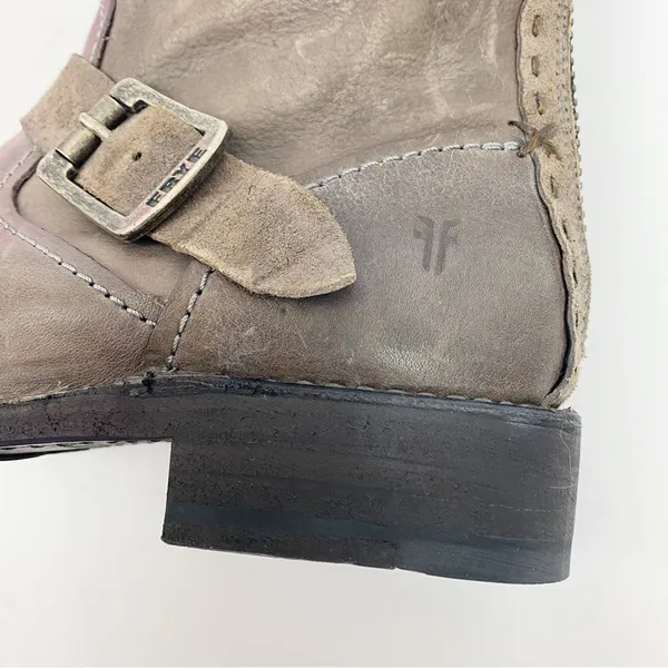 Frye Vicky Artisan Back Zip Leather Ankle Buckle Boots: Charcoal Taupe Grey - Image 12