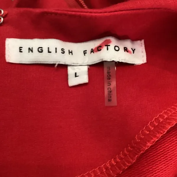 English Factory Red Dress Size Large Puff‎ Sleeve Mini Ruffle Hem stretch - Image 9