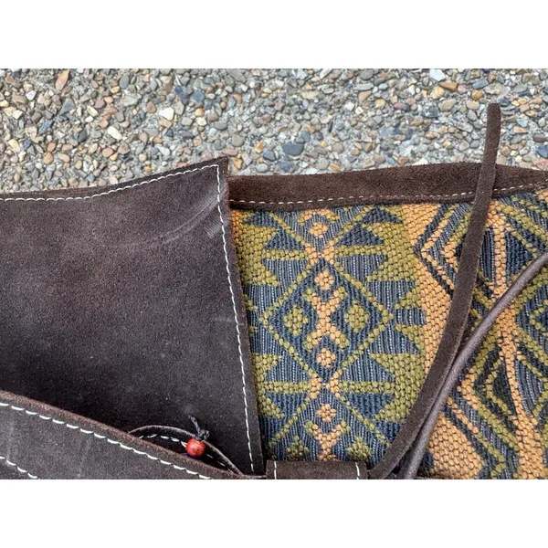 Handmade Malqui Equador Woven‎ Wool Brown Suede Leather Crossbody Shoulder Bag - Image 4
