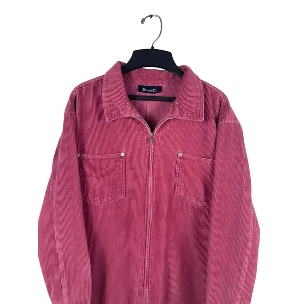 VTG Denim & Co Pink Corduroy Jacket Shacket S Zip Front Utility Workwear - Image 3