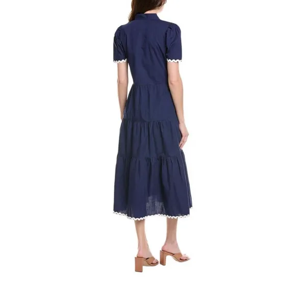 Sail to Sable Tiered Midi Dress Women XXL Navy Blue Excellent Ric Rac Trim - Image 2