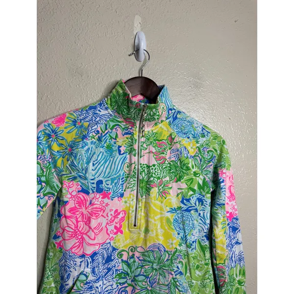 Lily Pulitzer Skipper Popover size XXS Multicolor Floral Half Zip Pullover Top - Image 4