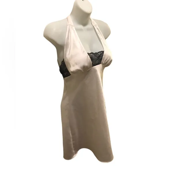 Frederick’s Of Hollywood Sexy Halter Chemise Sz. M White Black Lace Low Cut - Image 3