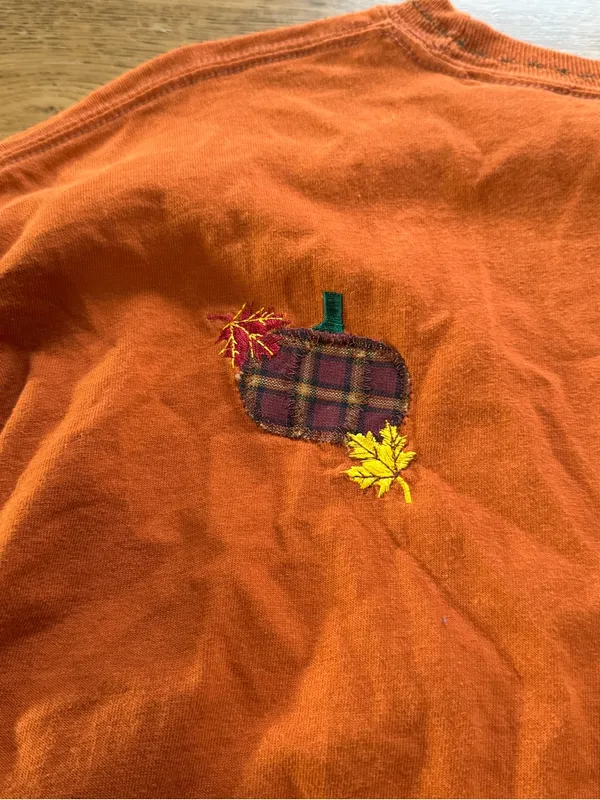 Halloween Fall Embroidered Pumpkin Long Sleeve Shirt Harvest Autumn Cotton Sz XL - Image 12