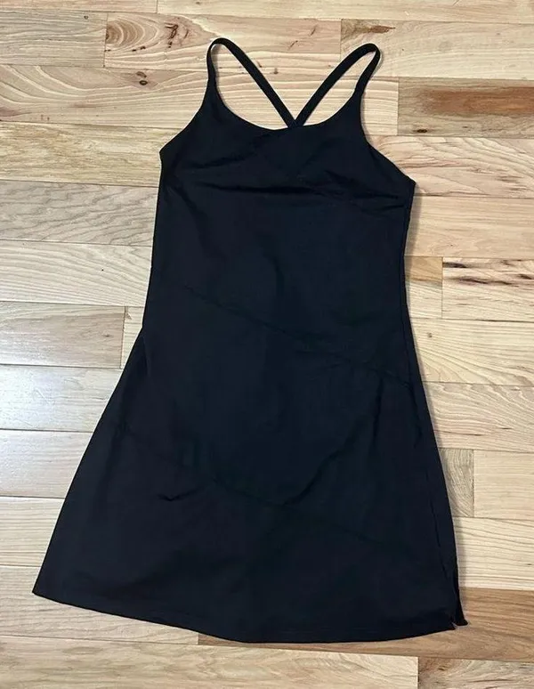 Zella Womens Tennis Dress Black Stretch Scoop Neck Spaghetti Strap Solid XS New - Image 3