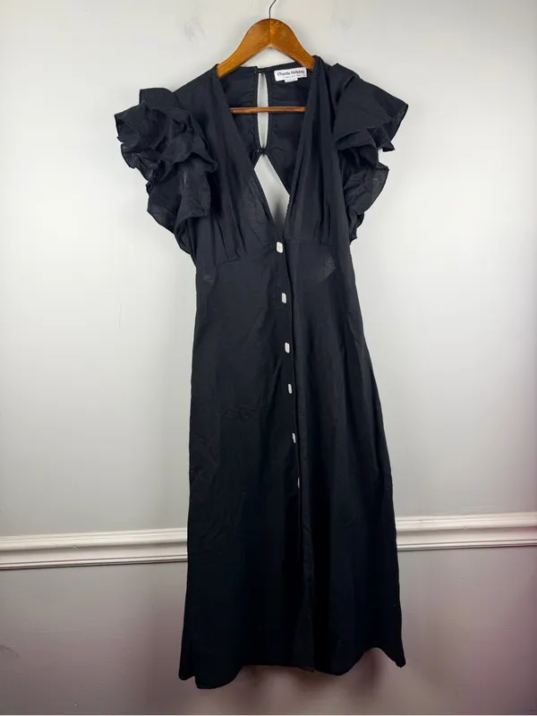 Anthropologie Charlie Holiday Ruffled Cover-Up Midi Dress in black size 6 - Image 3