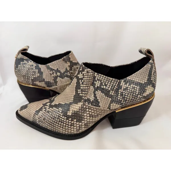 DKNY Snakeskin Embossed Leather Shooties Grey Python Block Heel Boots  7.5 - Image 4