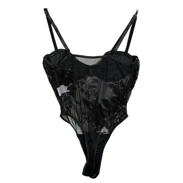 NWT MakeMeChic Sequin Mesh Bodysuit Black Floral Glitter Cami Small - Image 4