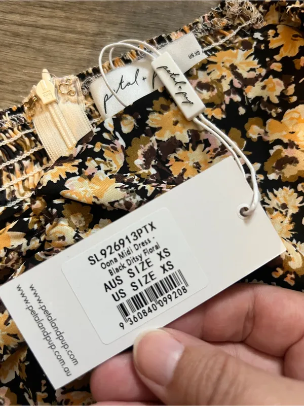 Petal & Pup Oona Midi Dress In Black Ditsy Floral XS nwt HTF - Image 9