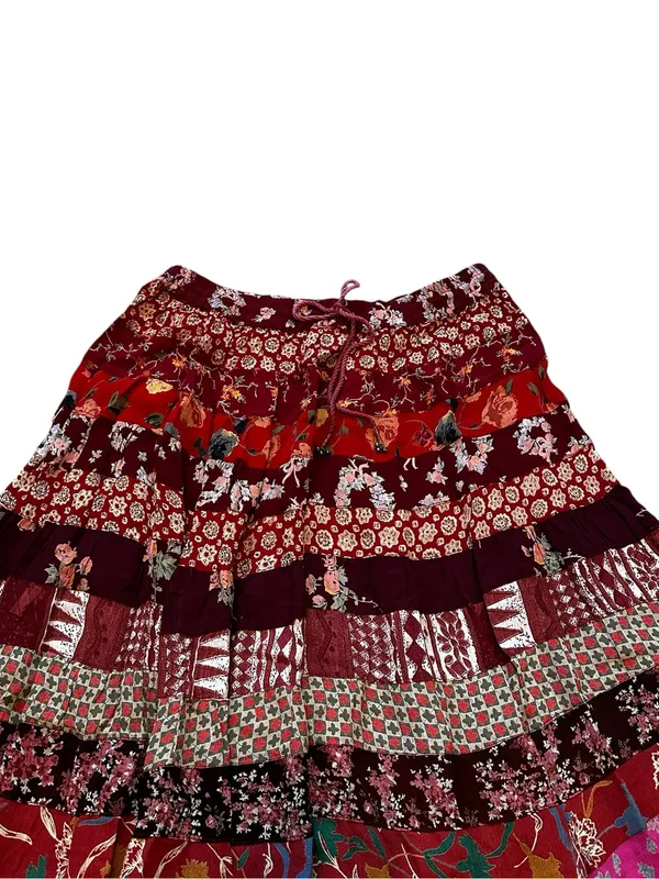 Her Style Tiered Floral Patchwork Maxi Skirt Flowy Cottagecore Boho Western - Image 6
