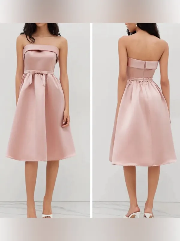 NWT Cider Bowknot Ruffle Bandeau Blush Pink Wedding Guest Satin Midi Dress Sz XL - Image 2