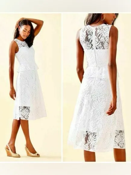 Lilly Pulitzer Noela Peplum Lace White Midi Dress Size 4 - Image 2