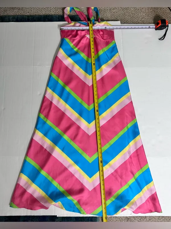 Lilly Pulitzer Melissa Silk Maxi Dress Chevron Resort Cruise Halter Palm Beach 4 - Image 13