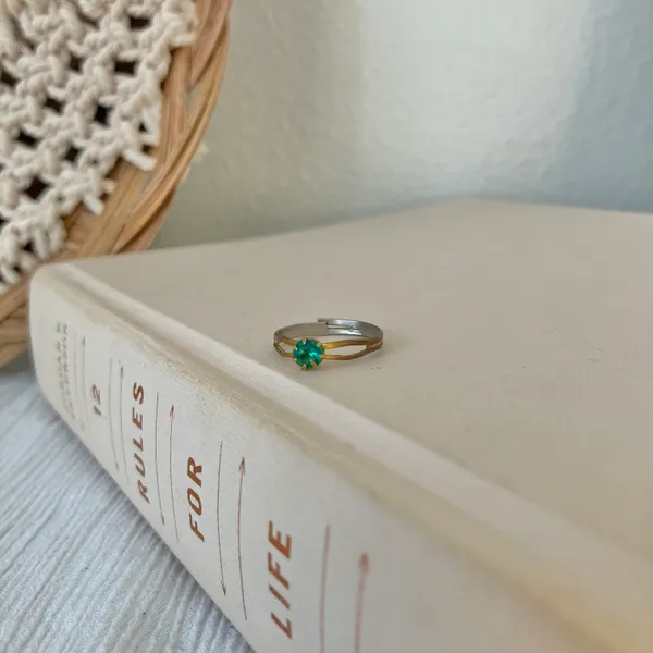 Petite Adjustable Birthstone Fashion Ring “Blessing” Green Emerald Forest Round Jewelry - Image 10