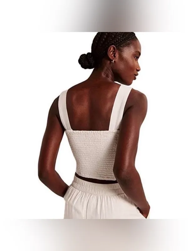 NWT Abercrombie & Fitch Square Neck Linen Crop Top – White – XL - Image 2