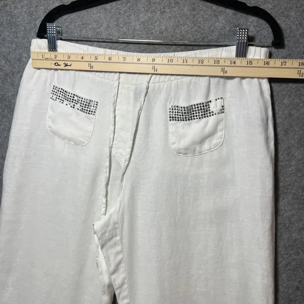 Style & Co White 100% Linen‎ Wide Leg Rhinestone Pants Size S Flawed - Image 2
