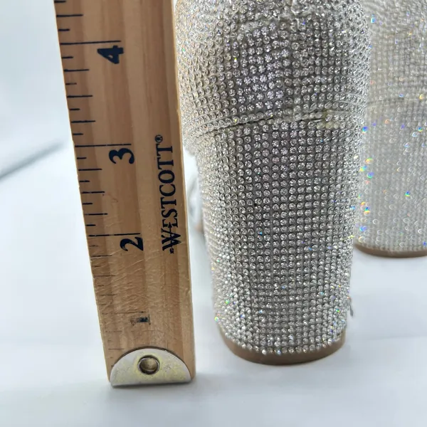 Womens Sandals 8W Wide Silver Rhinestones Open Toe Block‎ Heel C Comfort Brand - Image 9