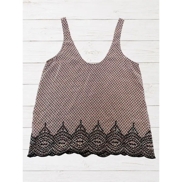 Joie 100% Silk Embroidered Scalloped Hem Boho Tank Top‎ Medium - Image 2