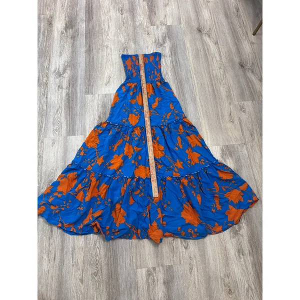 Anthropologie Adel The Label XS Blue Orange Floral Smocked Strapless Maxi Dress - Image 6