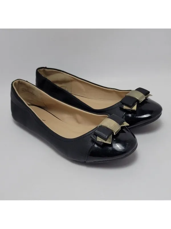 Bamboo Lula Flat Black Faux Leather Bow Ballet Shoe Size 9 - Image 6
