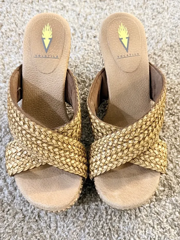 Volatile Woven Tan/Brown Platform Wedge Sandals Tan Size 7 - Image 2
