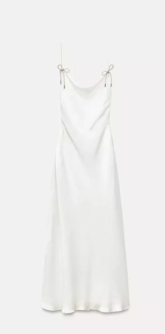 ZARA dress maxi satin rhinstone bow wedding slip on evening party coctail - Image 11