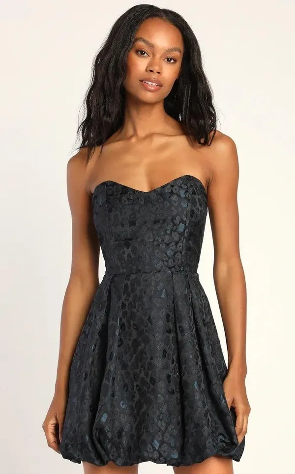 Lulus NWT Black Leopard Jacqaurd Strapless Mini Dress - Image 2