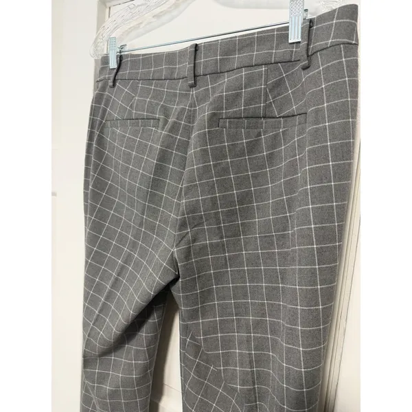 LOFT Grey Windowpane Plaid Straight Leg Trousers Dress Pants Womens Mid Rise 10 - Image 11