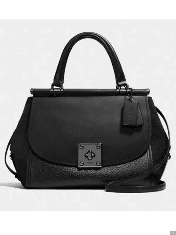 Coach Drifter 38388 Black Mixed-Leather Top Handle Satchel with Strap - Image 2