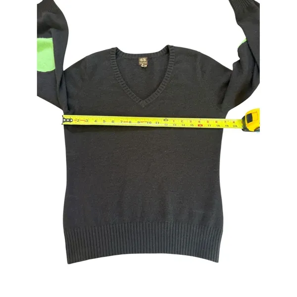 Boo Gemes Chocolate Brown Cashmere Sweater Green Elbow Patch V Neck Womens Large - Image 7