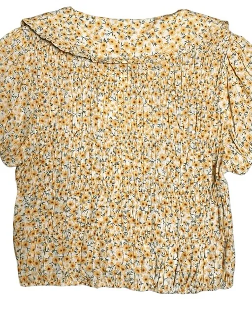 Elodie Smocked Peter Pan Collar Puff Sleeve Floral Daisy Crop Top Cottagecore - Image 3