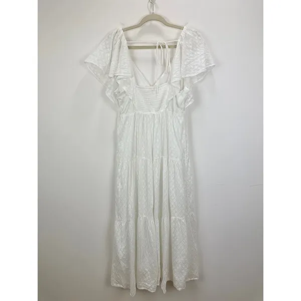 Madewell Tie Back Flutter Sleeve Tiered Midi Dress White Cottagecore US 8 NWT - Image 8